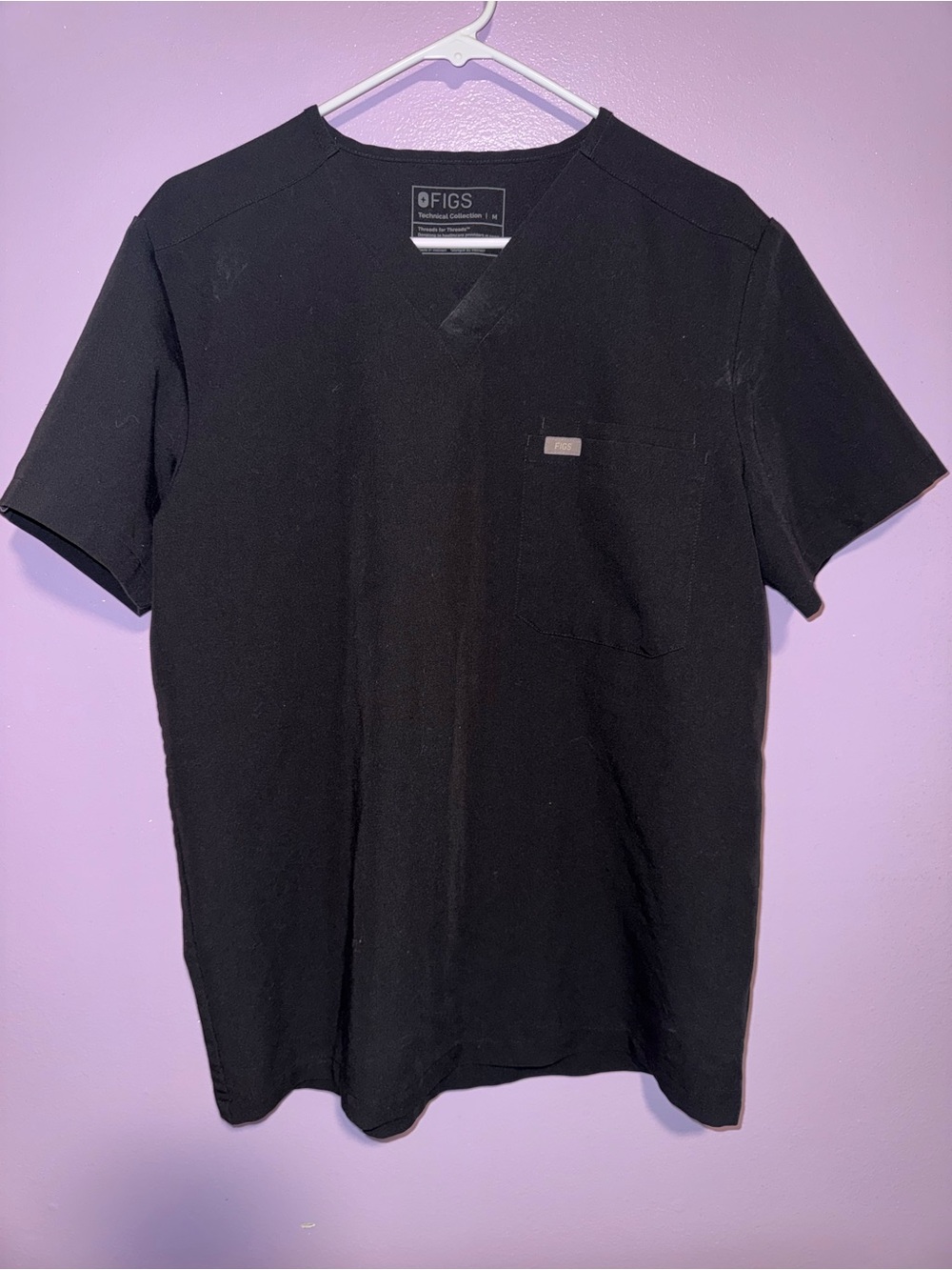Figs Black Women's V-Neck Scrub Tee with Chest Pocket